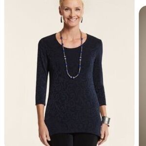 Chico’s Travelers Jacquard Luna tunic top Blue Chico’s Size 0 = Small / 4